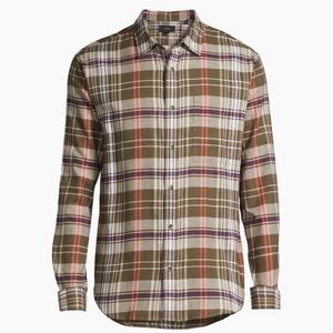 Vince Santa Barbara Plaid Button-Down Shirt | Olive Blue | Men’s Medium